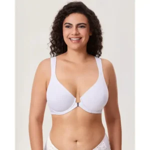 NESLEMY Women's Front Closure BrasPosture Full Coverage Plus Size UnderwireUnlined Back Support Plunge Seamless Bra B-H