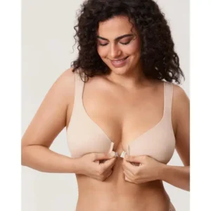 NESLEMY Women's Front Closure BrasPosture Full Coverage Plus Size UnderwireUnlined Back Support Plunge Seamless Bra B-H